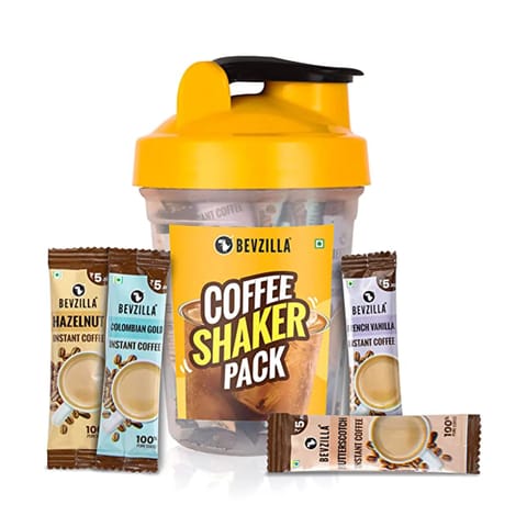 Bevzilla Coffee Shaker (500ml) & 25 Instant Coffee Sachets (2gm each) (Assorted Flavours