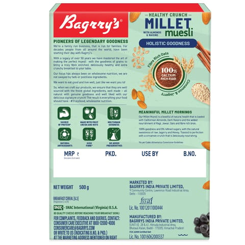 Bagrry's Healthy Crunch Millet Muesli, 500 gms