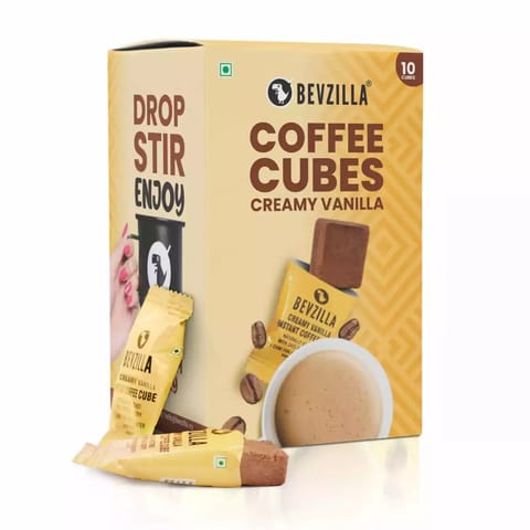 Bevzilla 10 Instant Coffee Cubes with Organic Date Palm Jaggery - Creamy Vanilla(Pack of 10 x 10 g)