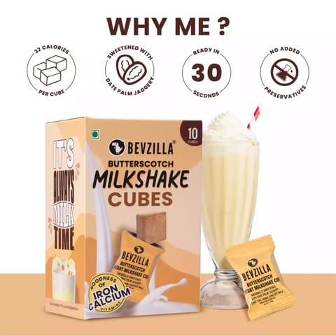 Bevzilla Instant Milkshake 10 Cubes Pack (Butterscotch), Date Palm Jaggery (10 x 10 g)