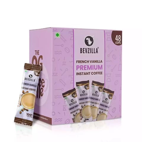 Bevzilla Instant Coffee Powder Box - 48 Sachet (French Vanilla), Pure Arabica , Strong(48 x 2 g)