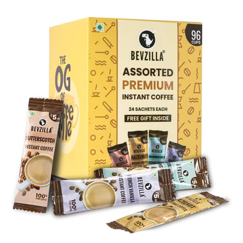 Bevzilla Instant Coffee Powder Box - 96 Sachet (Assorted), Pure Arabica , Strong (96 x 2 g)