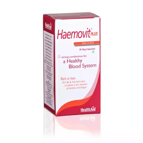 HealthAid Haemovit Plus - Iron, Folic Acid and Vitamin B12 Capsules (30 Capsules)