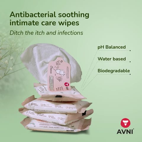 Avni Intimate Wet Wipes - 32 wipes, Set of 4 Packs | Antibacterial | Alcohol Free | pH Balanced