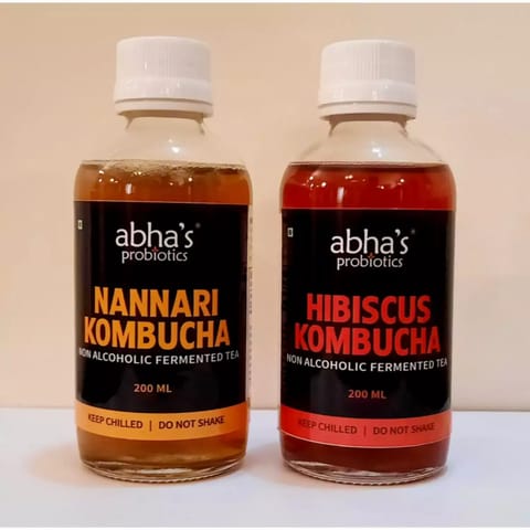 Abha's Probiotics Nannari Kombucha and Hibiscus Kombucha - Pack of Two - 200ml each