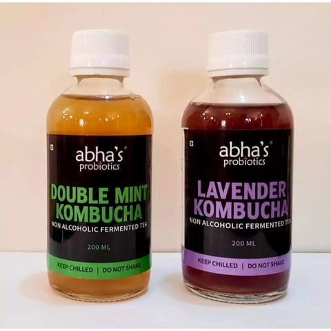 Abha's Probiotics Double Mint Kombucha and Lavender Kombucha - Pack of Two - 200ml each