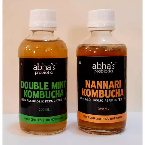 Abha's Probiotics Double Mint Kombucha and Nannari Kombucha - Pack of Two - 200ml each