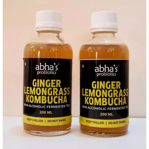 Abha's Probiotics Ginger Lemongrass Kombucha - Pack of Two - 200ml each