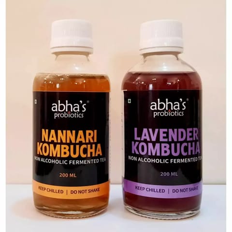 Abha's Probiotics Nannari Kombucha and Lavender Kombucha - Pack of Two - 200ml each