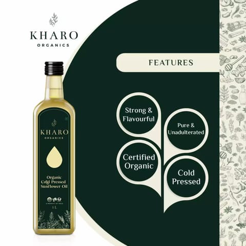 Kharo Organics | Organic Cold-Pressed Sunflower Oil, 1 Ltr