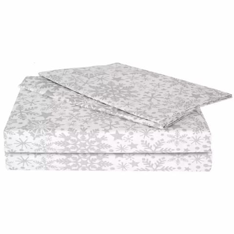 Swaas 100% Pure Cotton Snow Flake White/Grey  Single Bedsheet Set