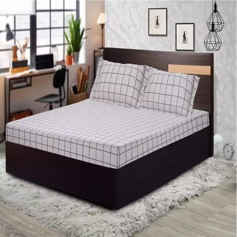 Swaas 100% Pure Cotton Window Pane Grey / Black Extra Double Bedsheet Set