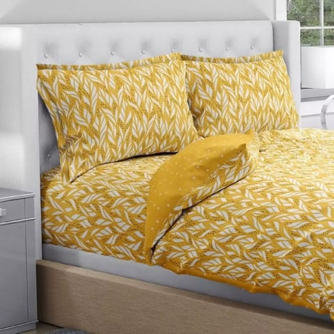 Swaas Antimicrobial 100% Cotton Yellow Foliage Floral Extra Double  Bedsheet Set