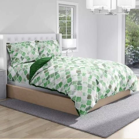 Swaas Antimicrobial 100% Cotton  Green Ethnic Motif Extra Double Bedsheet Set