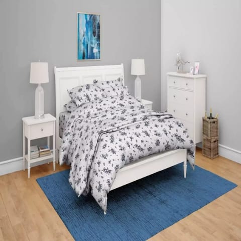 Swaas Antimicrobial 100% Cotton Blue Linear Floral Double Bedsheet Set