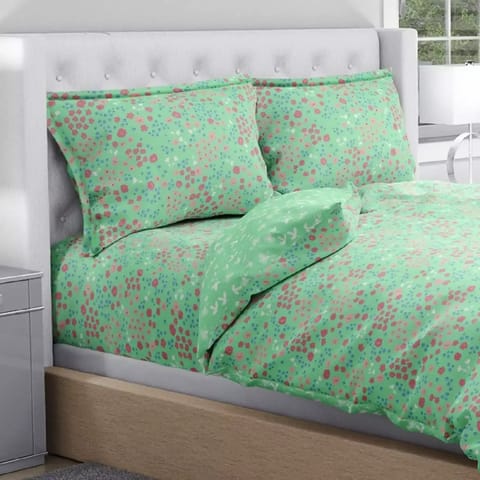 Swaas 100% Pure Cotton Green Bright Blooms Extra Double Bedsheet Set