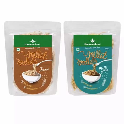 Homemakerz Multigrain and Jowar (Combo of 2) Zero Maida Gluten Free Millet Noodles 400 gms-1