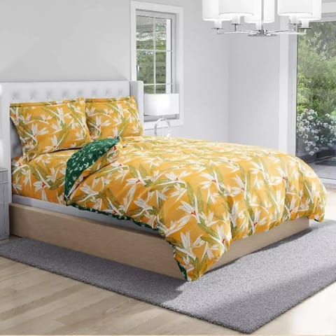 Swaas 100% Pure Cotton Yellow Tropical Treasure Extra Double Bedsheet Set