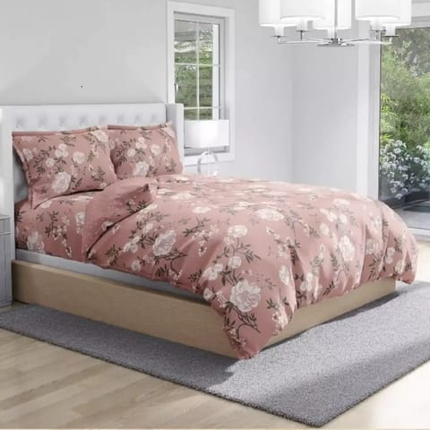 Swaas Antimicrobial 100% Cotton  Pink Dusty Floral Double Bedsheet Set