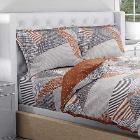 Swaas Antimicrobial 100% Cotton Brown Mix Geo Pattern Extra double Bedsheet Set