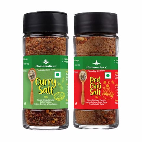 Homemakerz Red Chili I Curry Salt Combo of 2 Healthy Mineral Rich Sea Salt for Daily Cooking 200 gms