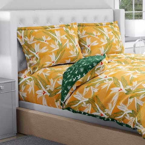Swaas 100% Pure Cotton Yellow Tropical Treasure Double Bedsheet Set
