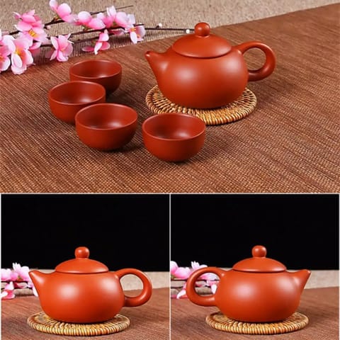 Radhikas Fine Teas and Whatnots Yixing Kettle Set with 4 Cups Style Light Brown