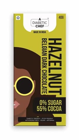 A Diabetic Chef Hazelnut Belgian Sugar-Free Dark Chocolate | Vegan, 40gms