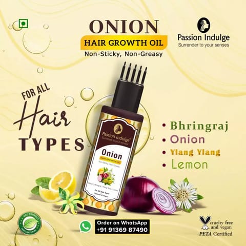 Passion Indulge Natural Onion Hair Growth Oil | For Hair Growth | Non Sticky | Non Greasy (100 ml)