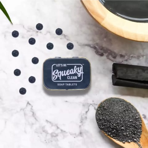 Squeaky Clean Soap Tablets Set of 36 Tins of Vanilla Coconut, Activated Charcoal and Lemon Chamomile