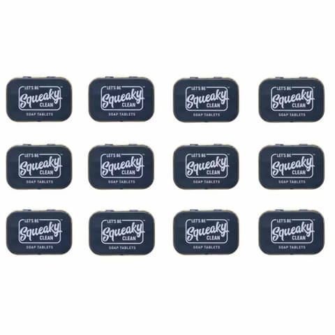 Squeaky Clean Tablet Soaps for Travel Set of 12 Tin Boxes -activated Charcoal
