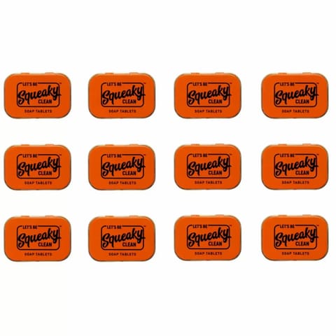 Squeaky Clean Tablet Soaps for Travel Set of 12 Tin Boxes Spicy Orange