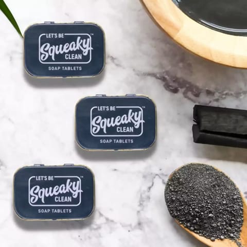 Squeaky Clean Tablet Soaps for Travel Set of 3 Tin Boxes  Activated Charcoal