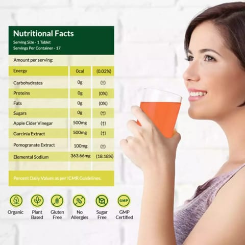 Wellbeing Nutrition Apple Cider Vinegar + Garcinia Cambogia for Metabolism Boost & Fat Burn 17 tab