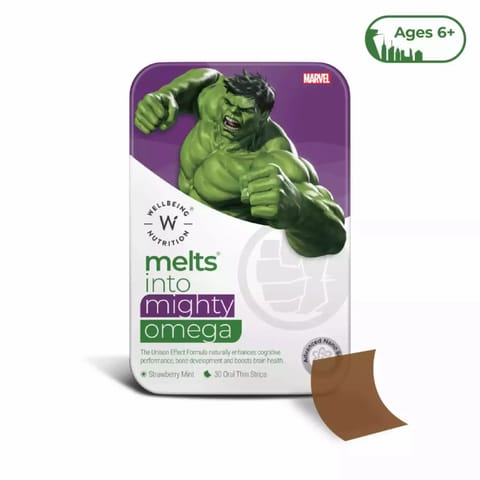 Wellbeing Nutrition Marvel Hulk Melts Kids Vegan Omega-3(EPA & DHA) Strawberry Flavor 30 Oral Strips
