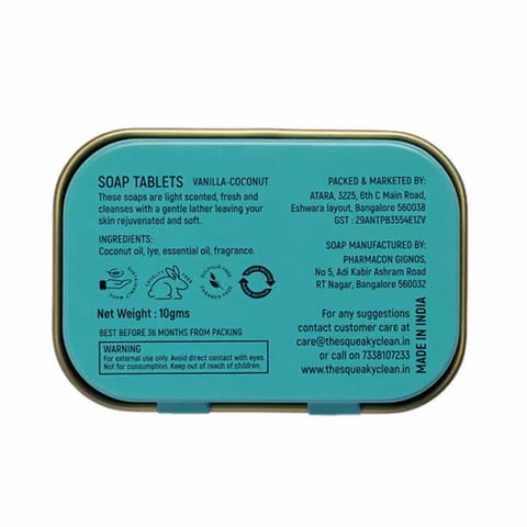 Squeaky Clean Soap Tablets Set of 12 Assorted Tins of Vanilla Coconut, Activated Charcoal, Lemon