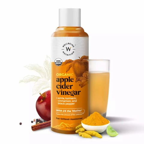 Wellbeing Nutrition Organic Apple Cider Vinegar with Mother Amla Turmeric Cinnamon Black Pepper 500m