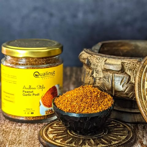 Qualinut Gourmet Andhra Peanut Garlic Podi | Pack of Two | 100 G Each