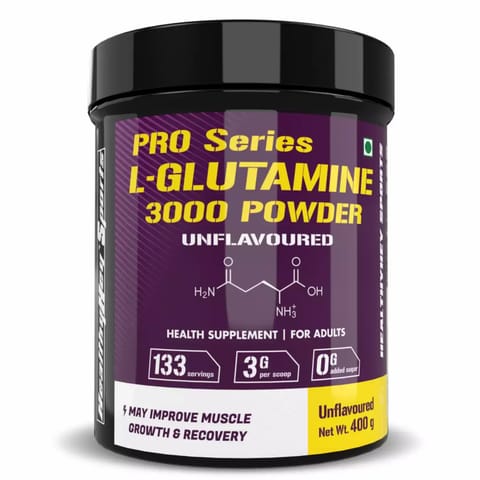 HealthyHey Sports Glutamine Powder - 400g - 133 Servings (Unflavoured, 400g)