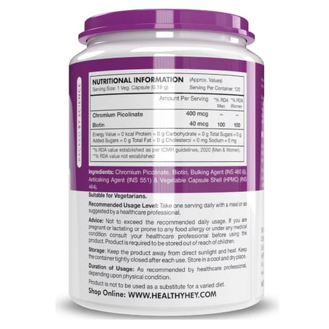 Healthyhey Nutrition Chromium Picolinate (120 Veg Capsules)