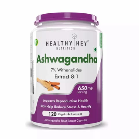 Healthyhey Nutrition Ashwagandha Root Extract 8:1-120 Veg Capsules