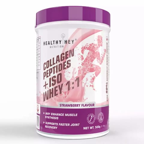 HealthyHey Nutrition Collagen Peptides with ISO Whey Protein 1:1 (Strawberry, 500g)