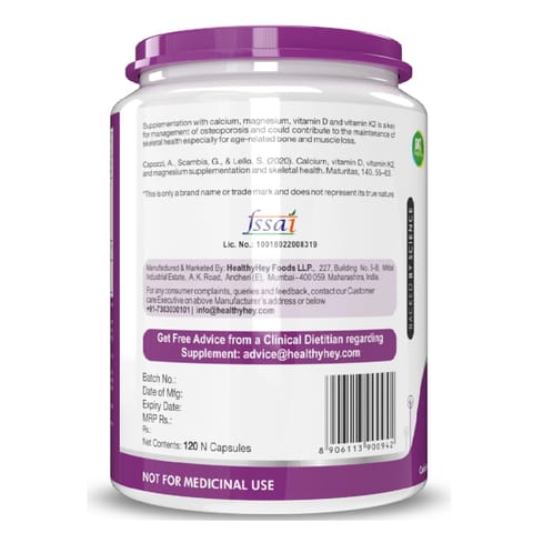 HealthyHey Nutrition BoneMax , Calcium+ Magnesium+ Vit. D3 & Vit.K2- Mk7,120 cap