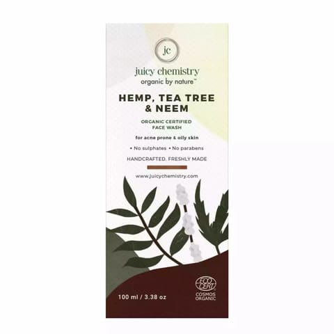 Juicy Chemistry Hemp, Tea Tree and Neem-Organic Face Wash -For Acne Prone and Oily Skin-100ml-3.38oz