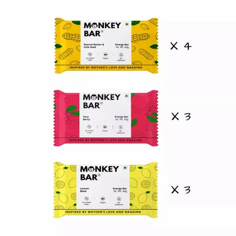 Monkey Bar Vegan Energy Bars ASSORTED NON CHOCO Pack of 10