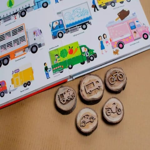 Bombay Toy Company Handmade Wooden Stamps Vehicle Land