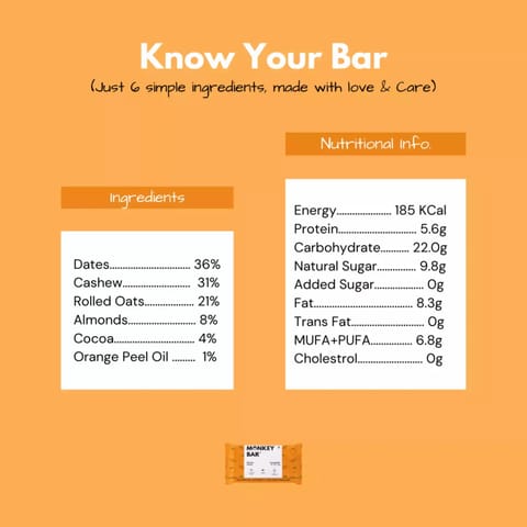 Monkey Bar Vegan Energy Bars ORANGE COCOA Pack of 10