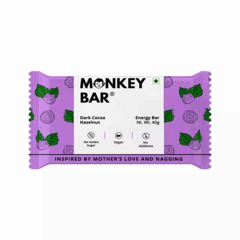 Monkey Bar Vegan Energy Bars DARK COCOA HAZELNUT Pack of 10