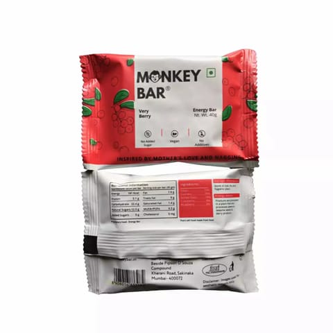 Monkey Bar Vegan Energy Bars VERY BERRY Pack of 10