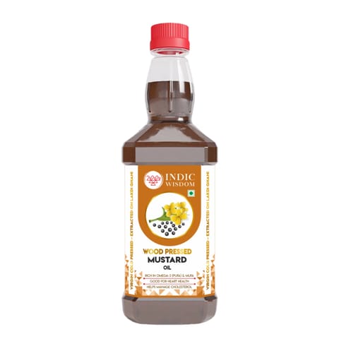 IndicWisdom Wood Pressed Mustard Oil 500 ML (Cold Pressed - Extracted on Wooden Churner)